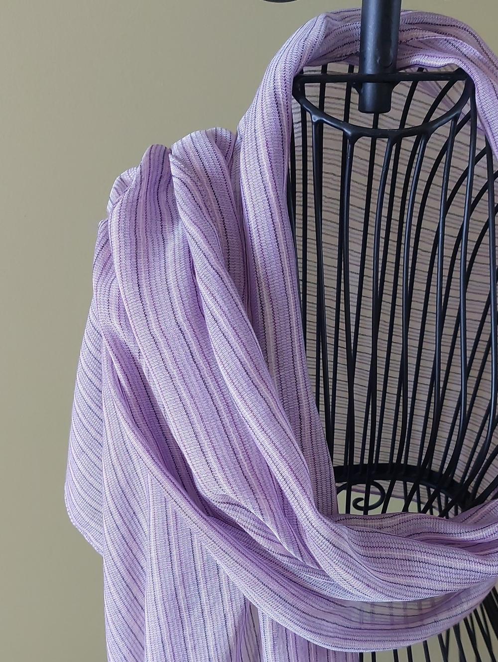 HOLT RENFREW,  Light Lavende Striped Wrap Long Rectangular Scarf. Made in Italy.